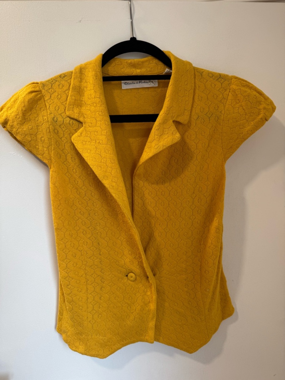 Mustard Yellow Short-Sleeve Knit Cardigan Sweater